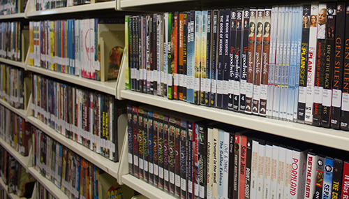 Shelves of dvds in the Media Collection