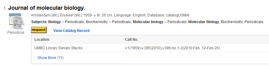 Screenshot of holdings in Books and Media search