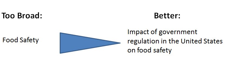 Original topic 'Food Safety' is narrowed to 'Impact of government regulation in the United States on food safety'