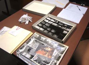 desk with photographs displayed