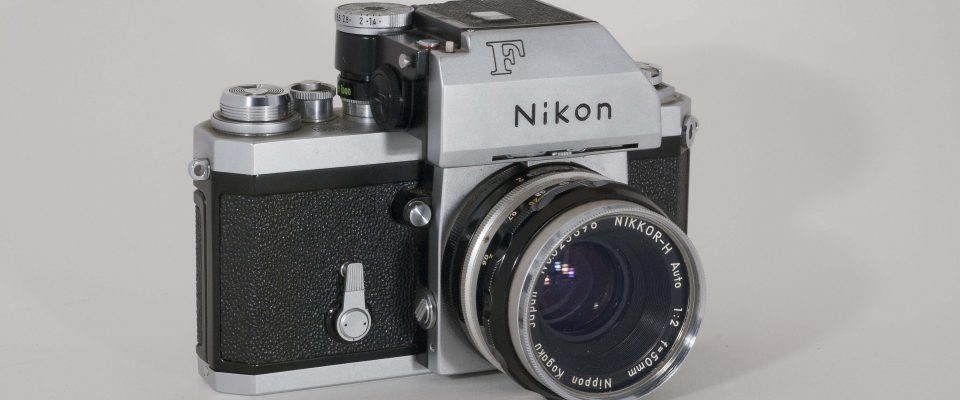 Nikon F Photomatic Tn, 1967. Front view, angled to right.