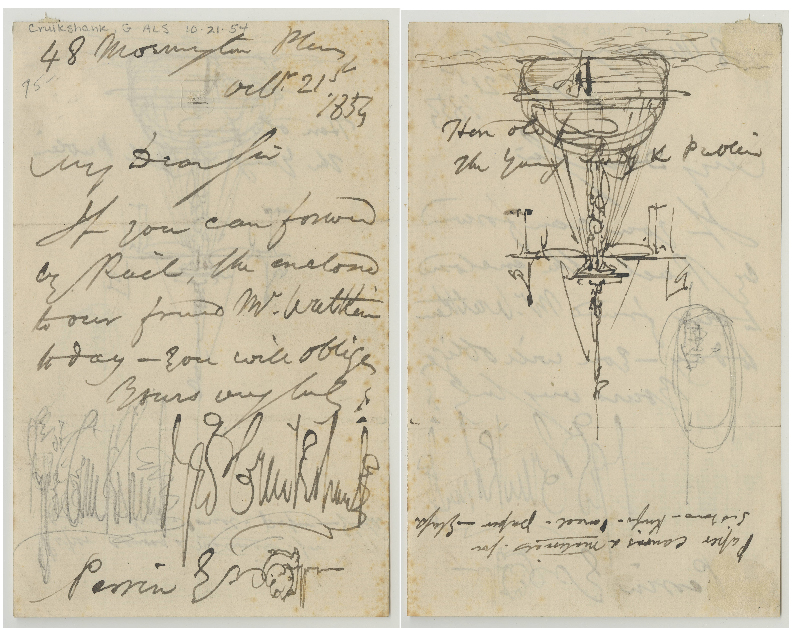 A handwritten letter with a sketch of what appears to be a hot air balloon.