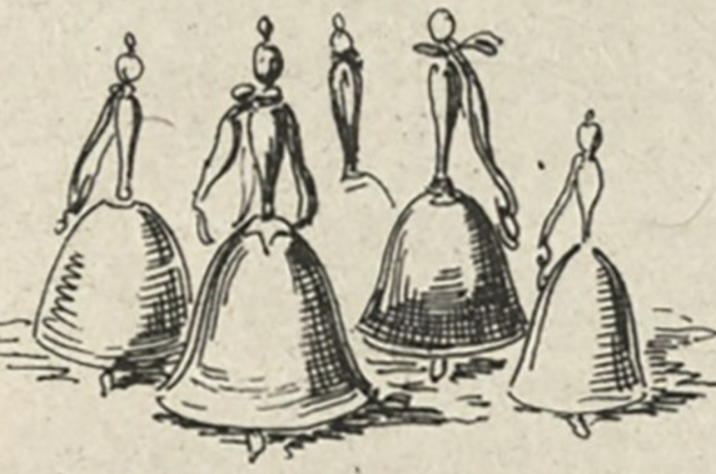 Bells that seemed to be shaped like ladies can be seen dancing. 