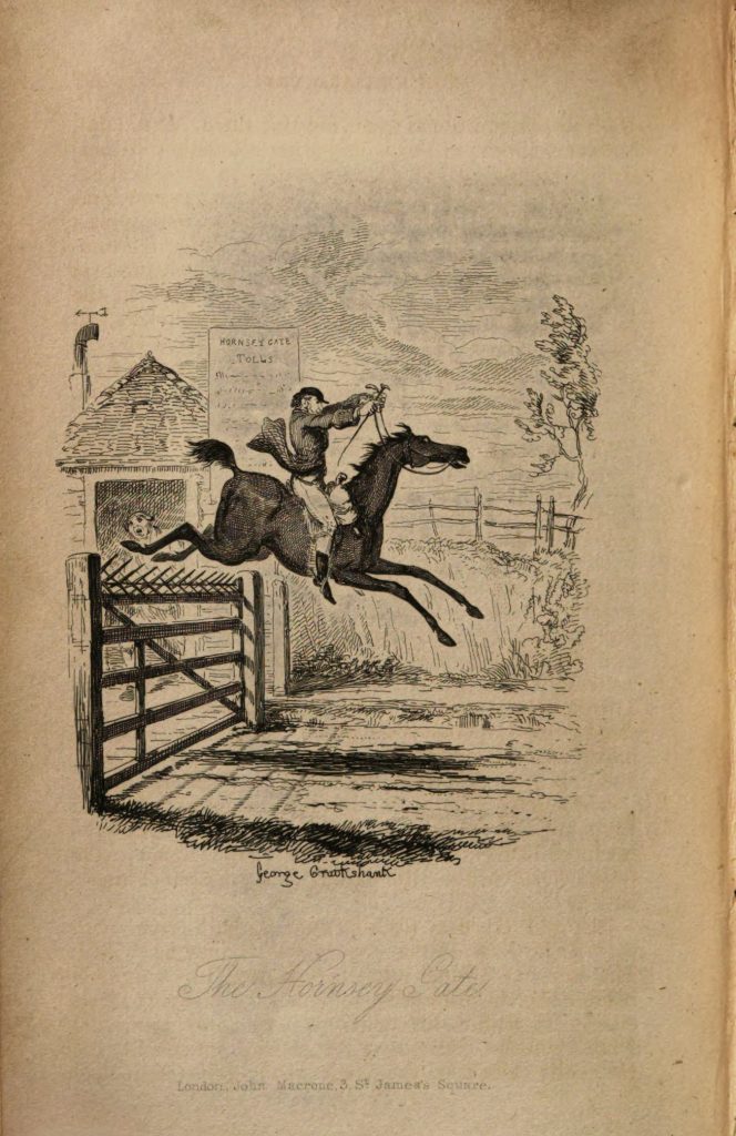 A man on a horse jumps over a wooden gate.