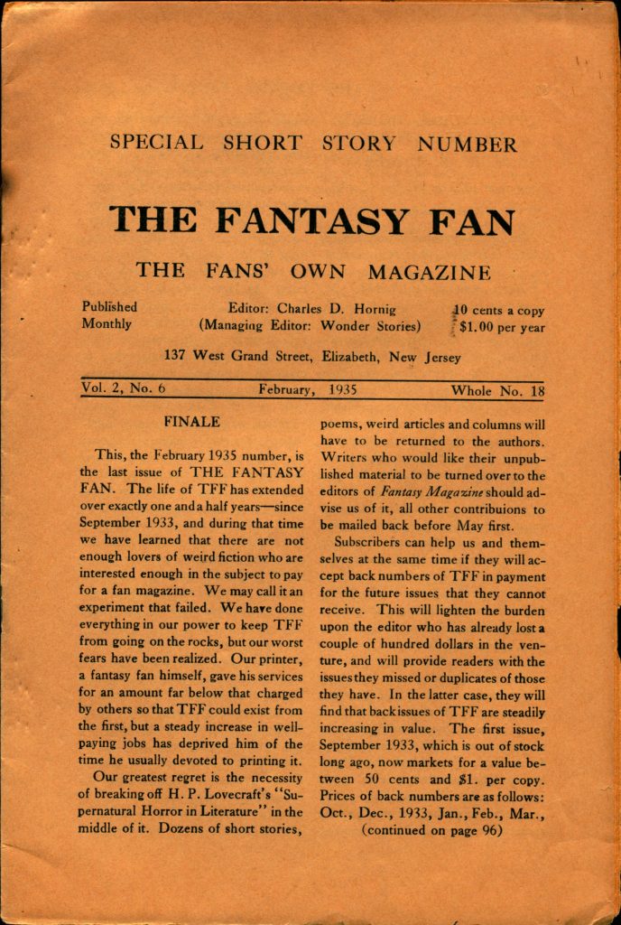 The Fantasy Fan, February 1935. Special Short Story Number.