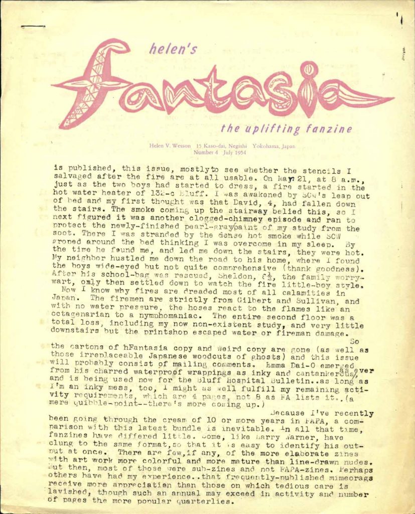 Cover of Helen's Fantasia: the Uplifting Fanzine, July 1954.