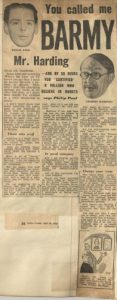 Newspaper article, "You called me Barmy Mr. Harding - and by so doing you 'certified' 8 million who believe in ghosts says Phillip Paul"