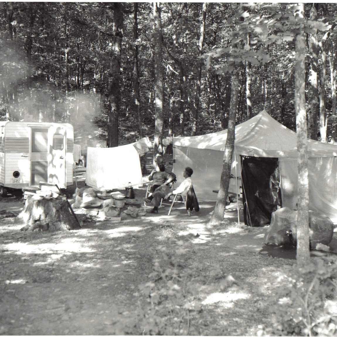 A family camping at Lewis Mountain in Shenandoah National Park.