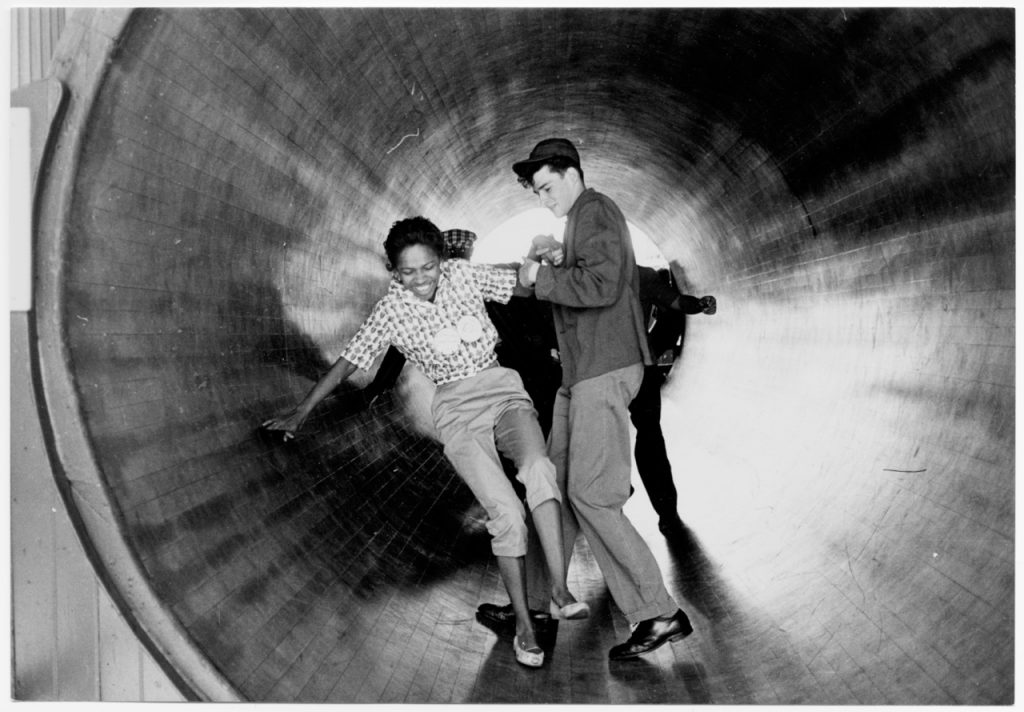 Little rock nine kids visiting coney island pictured in tunnel at amusement park