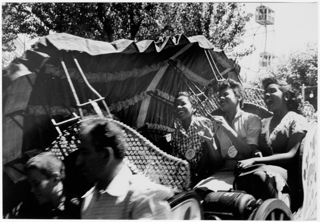 Little rock nine kids visiting coney island pictured on roller coaster