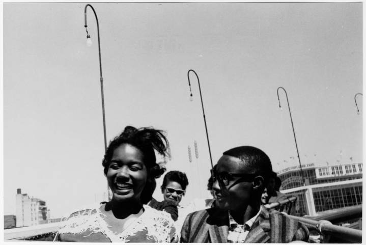 Little rock nine kids visiting coney island, pictured on roller coaster