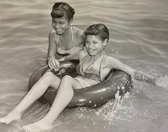 Kids on raft at Carr's Beach