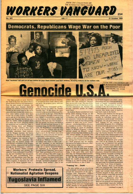 Cover page of Workers Vanguard