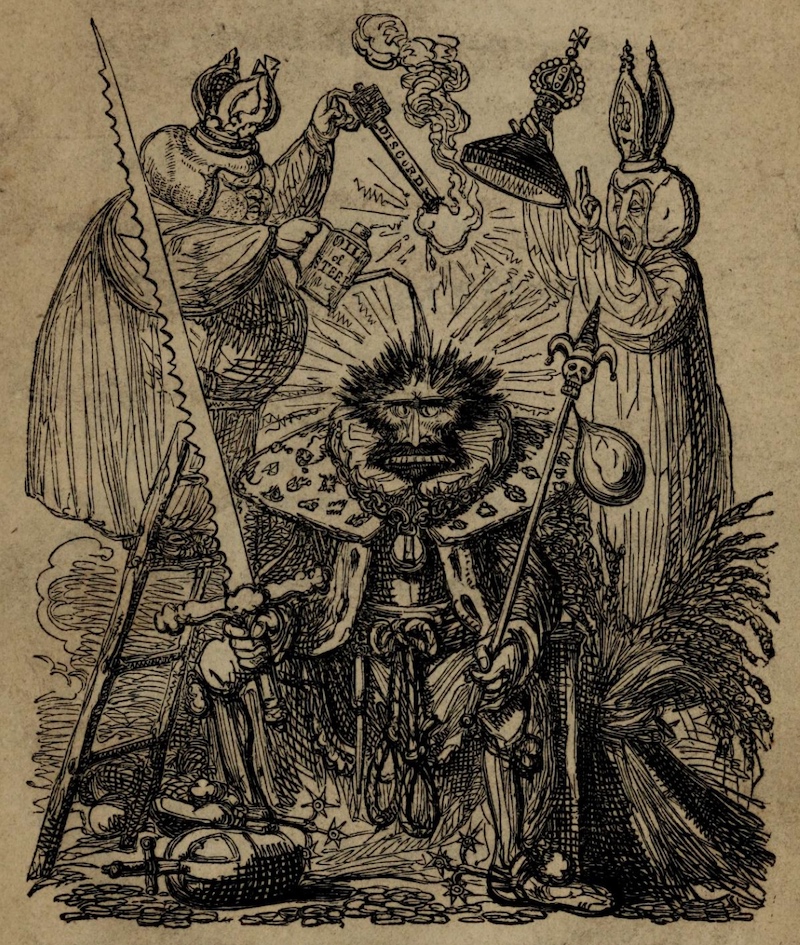 Two Priests pour "oil of steel" and discord into a mechanical kings head