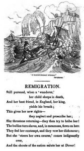 A woman (Queen Caroline) and man sail towards the Cliffs of Dover through choppy water.