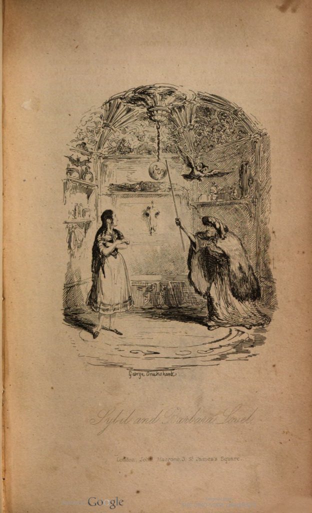 A woman stands with a witch surrounded by mystical items.