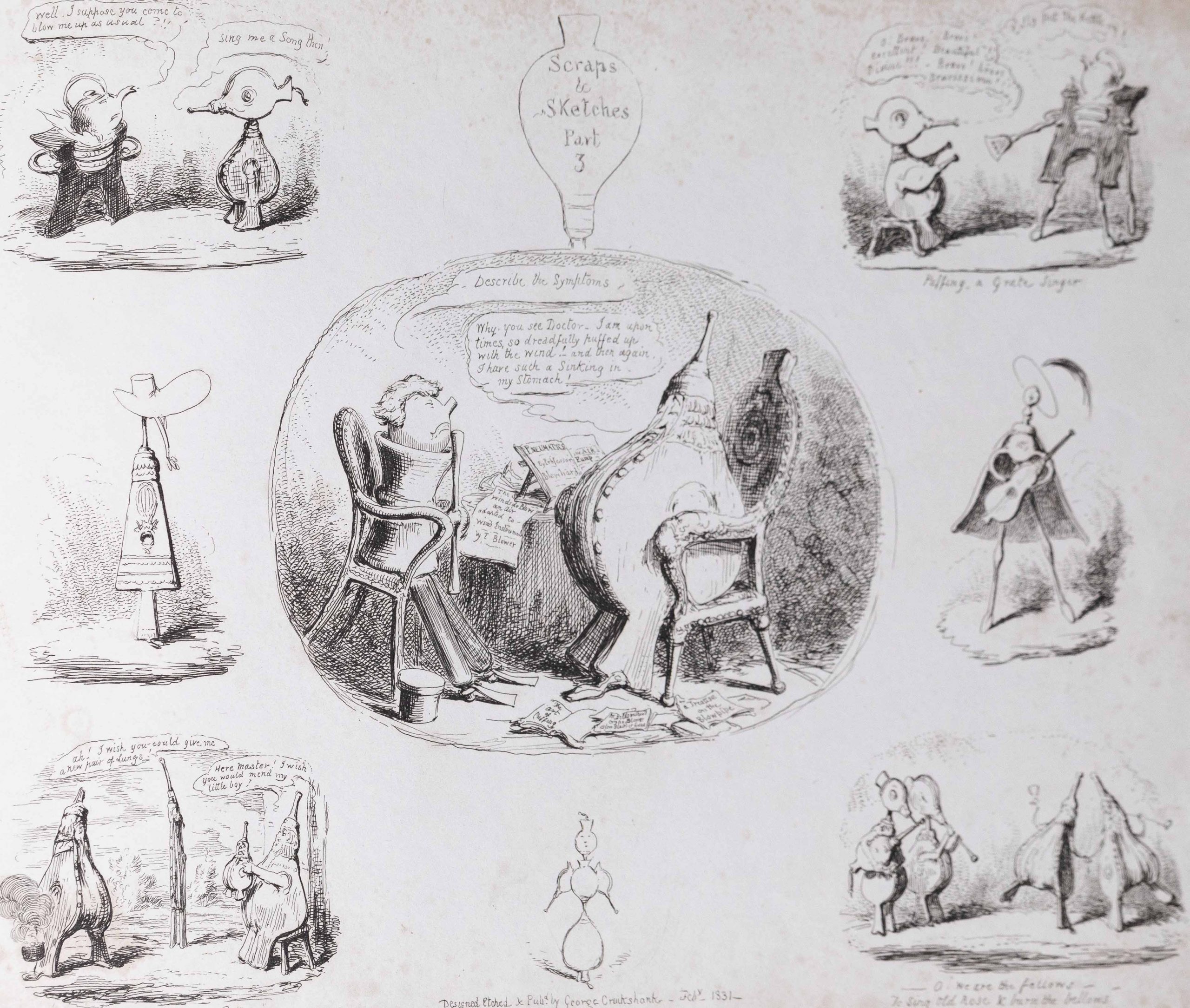 A bellows sits in a chair across from another figure that is an indiscernible shape.