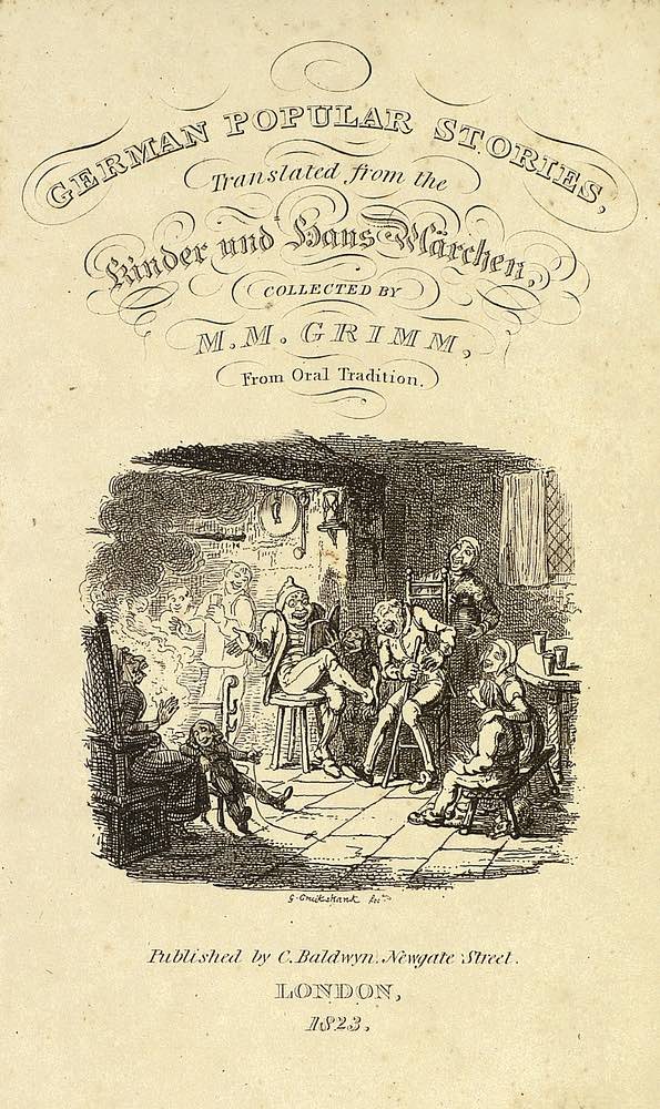 A man sits on a stool reads from a book while people around him laugh.
