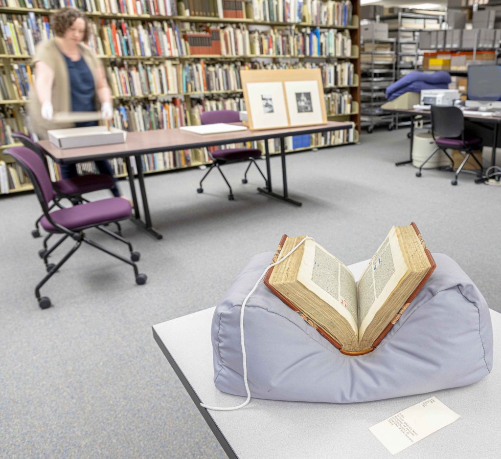 Collections and staff in the Special Collections reading room