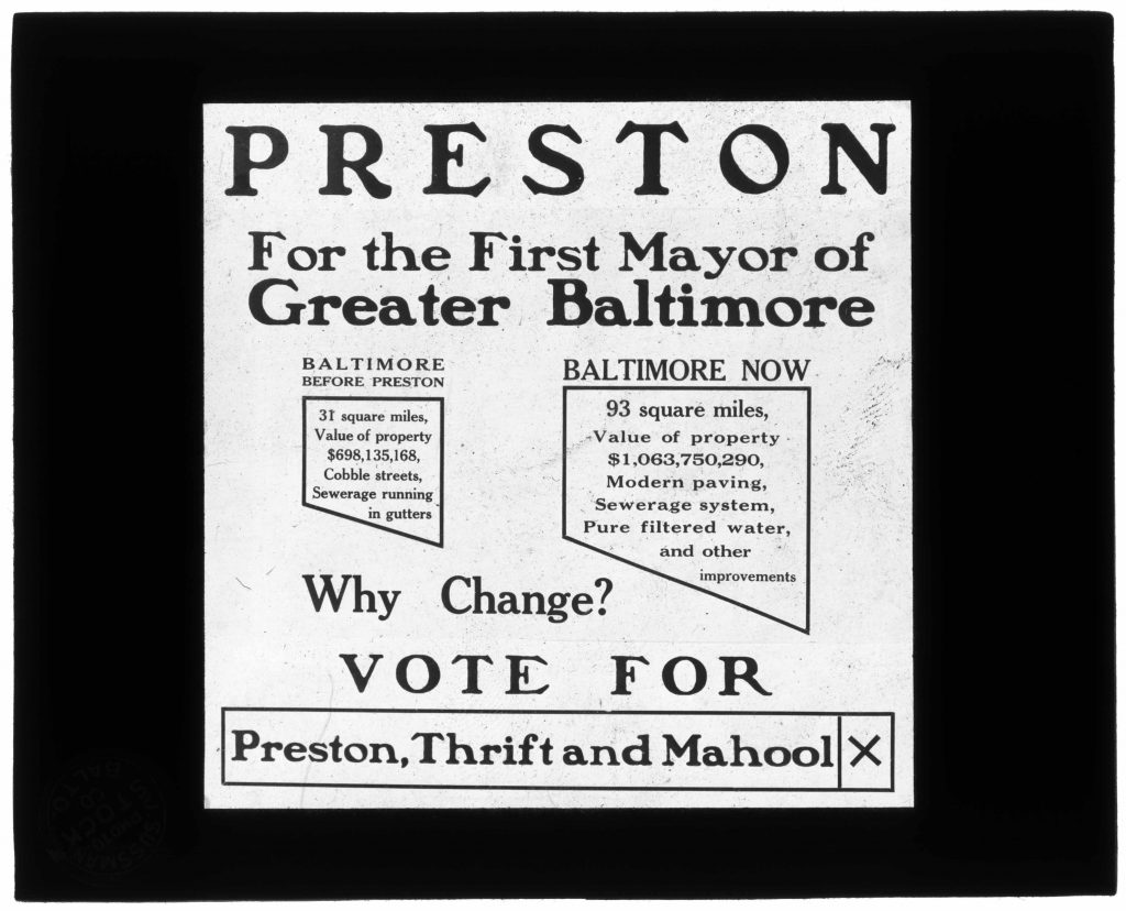 Campaign advertisement for James Preston that reads, Vote for Preston and Progress.